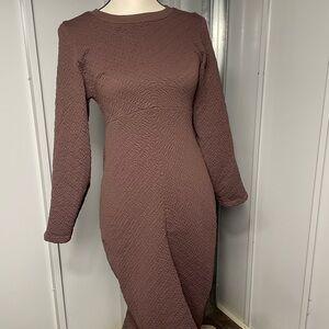 Free People Textured Long Sleeve Dress in Brown